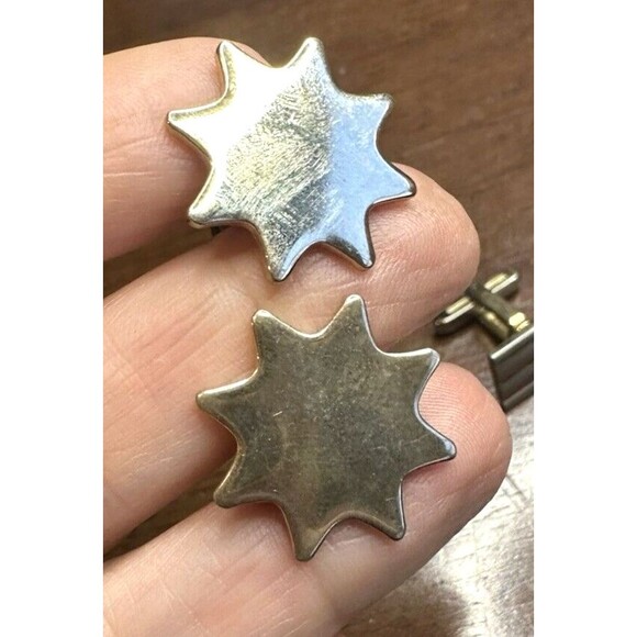 Silver Tone Cufflink lot of 2 Toggle Back 8 point Star burst Rectangle ridge - Picture 11 of 12